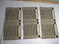 3 Antique Loom Woven Coverlet Pieces~ Black & Cream each 8 in by 16 in picture