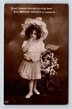 c1910 RPPC EAS Studio Portrait of Young Flower Girl Birthday Hapiness Postcard picture