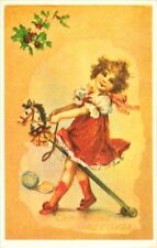postcard- Merry Christmas girl playing with toys unposted reproduction picture