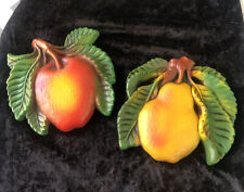 Vtg Cottage Core  Wall Decor 1967 Howard Miller Chalk Ware Fruit Pear Apple Set picture