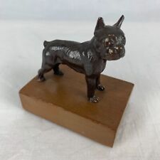 Vintage Small Bronze Boston Bull Dog on 2X3 in Wood Base Excellent Condition picture