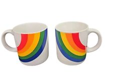 Rainbow COFFEE  Tea MUG by FTD F.T.D.A. Ceramic 80s Vtg 1984 Set Of 2 picture