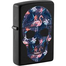 Zippo Windproof Lighter Flamingo Skull Design Matte Black 49771 picture