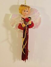 Vintage Red Tassel Angel Doll Ornament Resin Face Christmas Holiday Decor picture