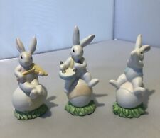 Set of 3 Vintage Easter Bunny Rabbit Violin Drummer Trumpet 4” Bisque Bunnies picture