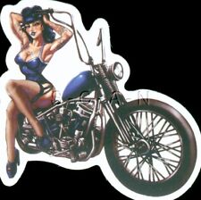 Semi Nude Color Pin Up Sticker- Woman- Motorcycle- Chopper- Corset- Stockings picture