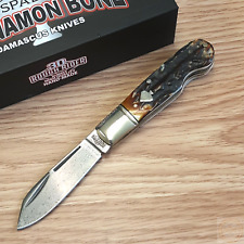 Rough Ryder EO Jack Cinnamon Folding Pocket Knife Damascus Blade Bone Handle picture