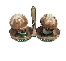 Vintage Colorful Mushrooms Ceramic Salt & Pepper Shakers Set with Carrier picture