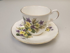 VINTAGE ROYAL DOVER TEA CUP SAUCER FINE BONE CHINA YELLOW PURPLE ENGLAND picture