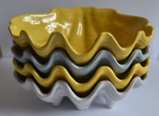 Frankoma Pottery T9 Shell Bowls Lot of 4 Yellow and Gray picture