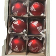 6 Large Red Glittery Tree Blown Glass Poland Christmas Ornaments 4”  NEW picture