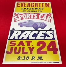 Vintage Evergreen Raceway Hazleton Pa. SPORTS CAR  Jaguar XK 120  Racing Poster picture