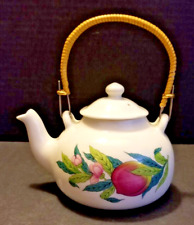 French Teapot Two-Cup, Porcelaine de Paris, White w/Floral Design, Bamboo Handle picture