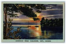 c1930s Boat Sunset View Greetings from Callander Ontario Canada Vintage Postcard picture