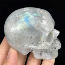 Natural White Labradorite Human Skull Hand Carved Energy Crystal Decor for Home picture