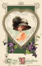 c1911 John Winsch Lovely Woman Huge Hat Orange Dress Heart Valentines Day P331 picture