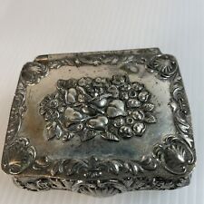 Vintage Small Silver Tone Trinket/Jewelry Box, Japan Floral Design Red Lining picture