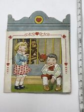 Antique German Valentine Card Die cut Standee Unused Kitsch Circus Chimp Vintage picture