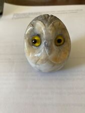 Italian Alabaster marble Owl Paperweight Carved Mid Century Glass Eyes picture