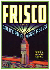 FRISCO~SAN FRANCISCO FERRY BLDG~VINTAGE SALINAS CALIFORNIA VEGETABLE CRATE LABEL picture