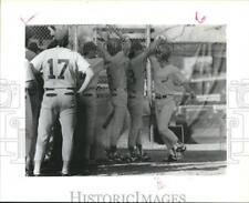 1989 Press Photo Brad Burckel greets teammates after hits baseball for home run picture