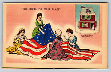 Birth of our Flag Betsy Ross Four Ladies Sew American USA Flag Patriotic VTG PC picture