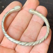 ANCIENT SILVER COLOR ANTIQUE DECORATED VIKING TWISTED BRACELET ARTIFACT picture