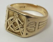 Mason's Square and Compasses Freemason 14k Solid Yellow Gold Size 10 Ring LH455 picture