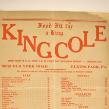 1950 King Cole Restaurant Menu 8033 Old York Road Elkins Park Pennsylvania picture
