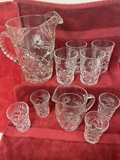 Vintage Anchor Hocking Glass Large & Small Water Pitchers  w/Glasses EAPC picture