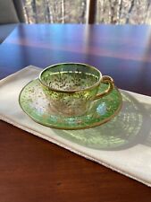**RARE Vintage bohemian green glass teacup and saucer- Moser? picture