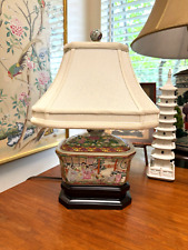 CHINESE CHINOISERIE ROSE MEDALLION FAMILLE PORCELAIN LAMP picture