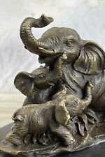 Elephant Mom with Two Cubs Bronze Sculpture Marble Base Figurine Figure Lost wax picture