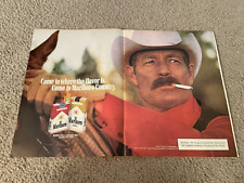Vintage 1979 MARLBORO CIGARETTES LONGHORN 100's Print Ad 2 COWBOY SMOKING 1970s picture