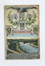 1909 Poland three empire border Myslowitz PPC Russian Austrian & German franking picture