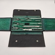 Vintage German 11 Piece Drafting Compass Set Drawing Instruments Lined Case READ picture