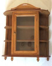 Vintage MID CENTURY Wood Wall Collectors Curio Cabinet with Glass Door & Shelves picture