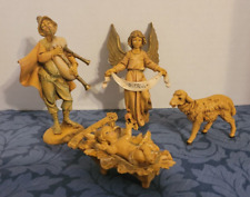 Lot Of 4 Vintage Fontanini Nativity Pieces Jesus Crib Angel Sheep Bagpiper picture