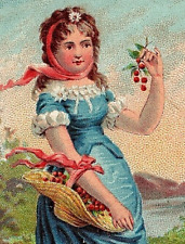 1880s Cherry Pectoral Trade Card Victorian Ayer's Cold's Coughs Lady Holding picture