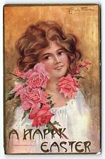 c1910 CANISTOTA SD HAPPY EASTER BEAUTIFUL GIRL ARTIST SIGNED POSTCARD P3252 picture
