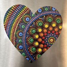 Rainbow Mandala Dot Art Pointillism Heart Refrigerator Magnet OOAK 5.5 Inches picture