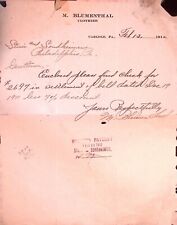 Antique Letter 1912 M Blumenthal Clothier Carlisle PA to Philadelphia Bill Due picture