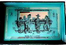 Vtg WESTERN BAR Wood Framed MIRROR TRAY Wall Hanging 'WAITING FOR A LIVE ONE' picture