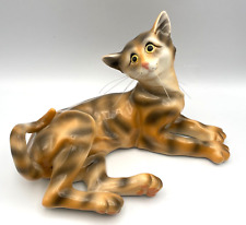 Vintage Whimsical Golden Tiger Striped Tabby Cat Whiskers Porcelain Figurine picture