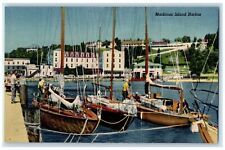 c1940 Mackinac Island Harbor Boats Dock Port Old Fort Michigan Vintage Postcard picture