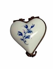 Rare Antique 1800s Décore A La Main Chantilly France Porcelain Heart Trinket Box picture