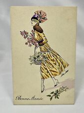 Artist Xavier Sager | Art Deco Elegant | Woman In Dress w Flowers | Wish | 1910s picture