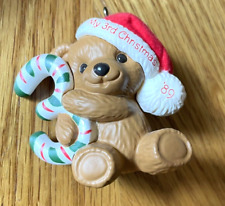 Child's Third Christmas 1989 Vtg Hallmark Ornament Teddy Bear Christmas Tree picture