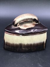 Vintage Brown & Beige Ceramic Iron Shaped Trinket/Jewelry Box Made In Japan picture