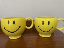 2 Smiley Mug Teleflora Yellow 18oz Oversized Coffee Cup Happy Face Smiling Emoji picture